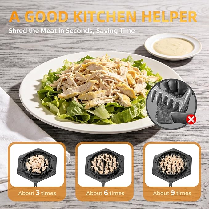 Cleangor Chicken Breast Shredder Tool Twist Large, BPA Free Meat Shredder with Ergonomic Handle, Non-Slip Food Shredder Tool for Pork, Beef, Set of Chicken Shredder with Brush & Fork (1, Light Blue)