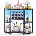 JKsmart Wine Bar Cabinet with LED Lights, Mini Wine Bar Cart with Storage and Glass Holder, Home Bar Coffee Bar for Liquor, 3-Tier Bar Table for Kitchen, Dining Room, Living Room, Black