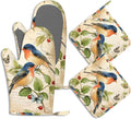 Vintage Bird Floral Potholders & Oven Mitts Sets Vermilion Bird Silicone Heat Resistant Oven Mits and Hot Pads Non-Slip Pot Holders Gloves for Kitchen Chef Cooking Baking Grilling BBQ