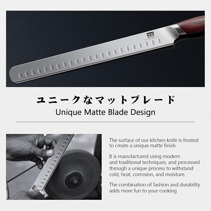 SHAN ZU 12" Carving Slicing Knife, High Carbon Japanese 10Cr15Mov Stainless Steel Kitchen Ultra Sharp Japanese Knife with Ergonomic Pakkawood Handle