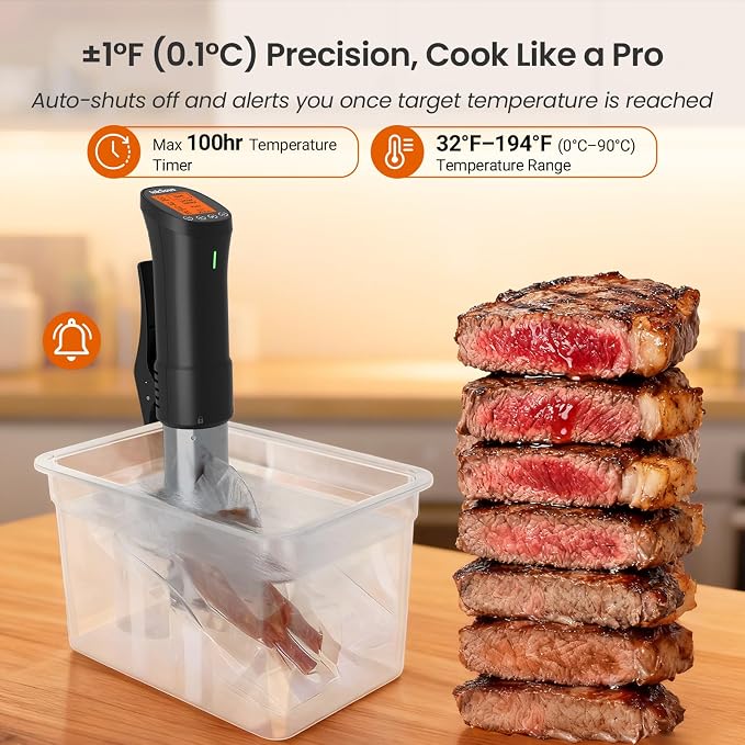 Sous Vide Cooker WiFi 2.4G, 1000W Sous Vide Machine ISSV-200-W with APP 18 Recipes, Timer Alarm, 1°F Precision, Calibration, Ultra-Quiet Thermal Immersion Circulator APP-Controlled