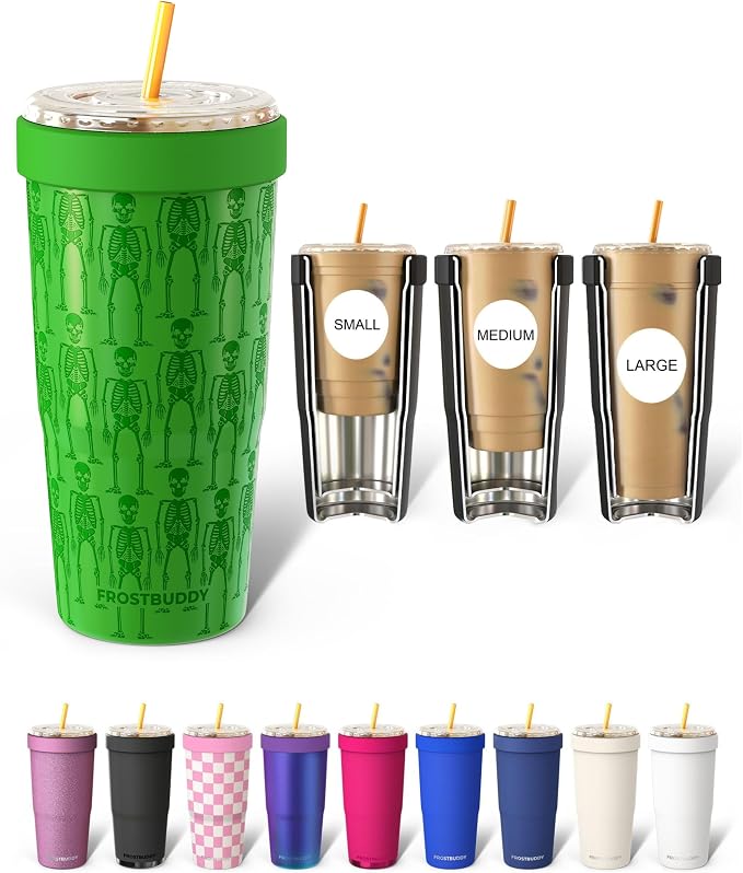 Frost Buddy Togo Buddy 30oz Stainless Steel Vacuum Insulated Tumbler To Go Coffee Cup – Iced Coffee Cups, Iced Coffee Sleeve, Travel Mug, Thermal Cup for Hot & Cold Drinks, Dunkin Cup (Shake My Bones)
