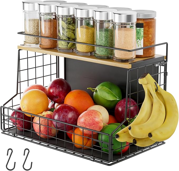 TIDIIABODE Magnetic Shelf for Fridge, Large Container Magnetic Spice Rack for Refrigerator, Fruit Potato and Onion Storage Bins, Magnetic Basket with Wood Lid, Kitchen Counter, Cabinet