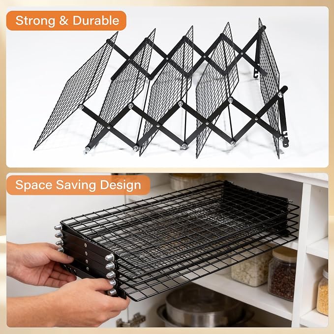 5 Tier Upgraded Collapsible Cooling Rack with Adjustable 3 Setting Design, Stackable Baking Rack with Clean Brush, Roasting Cooking Drying Wire Cooling Rack for Cookies Baking Roasting ＆ Grilling
