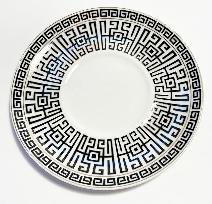 Mazeology Espresso Cups Greek Key Design Bone China 2 Sets Cups and Saucers Black and White with Gold Accents