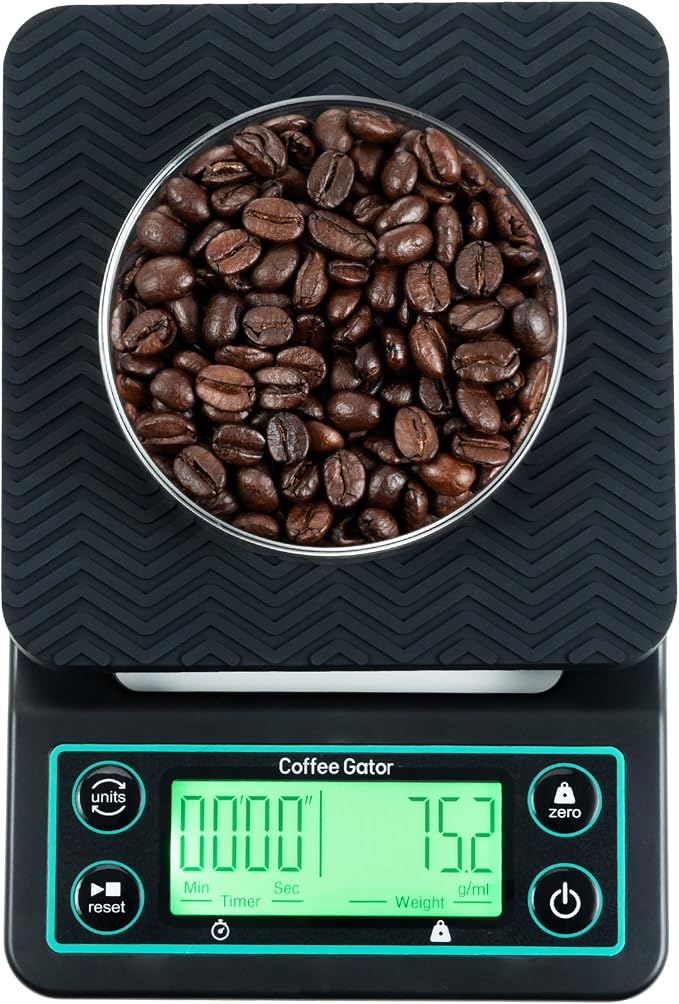 Coffee Gator Gooseneck Kettle 40oz Stainless Steel for Pour Over and Coffee Scale 0.1 Precision with Timer
