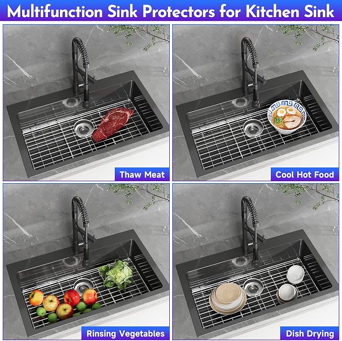 27-9/16" x 14-9/16" Sink Grid, Stainless Steel Sink Protectors for Kitchen Sink, Sink Bottom Grid, Rear Drain with Corner Radius 3/16", Sink Grids for Kitchen Sink, Sink Grid for Bottom of Sink