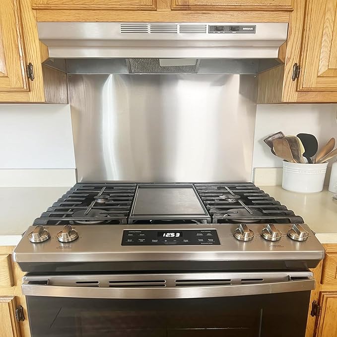 24" By 30" Stove Backsplash Splatter Guard Range Hood Back splash Wall Shield Metal Panel, Easy Clean and Install, Stainless Steel (24" x 30")
