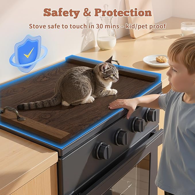 Gas Stove Top Cover: Wooden 30"L x 22"W x 0.8"Th Electric Stovetop Covers, Noodle Board with Handles, Wood RV Cutting Board for Kitchen Counter