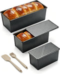 CARTMAN 3-Piece Pullman Loaf Pan with Lid Set – Non-Stick Carbon Steel Bread Pan with Bottom Vents – Includes Large (12"), Medium (8") & Mini (7") Sizes plus Silicone Tools – Classic Black