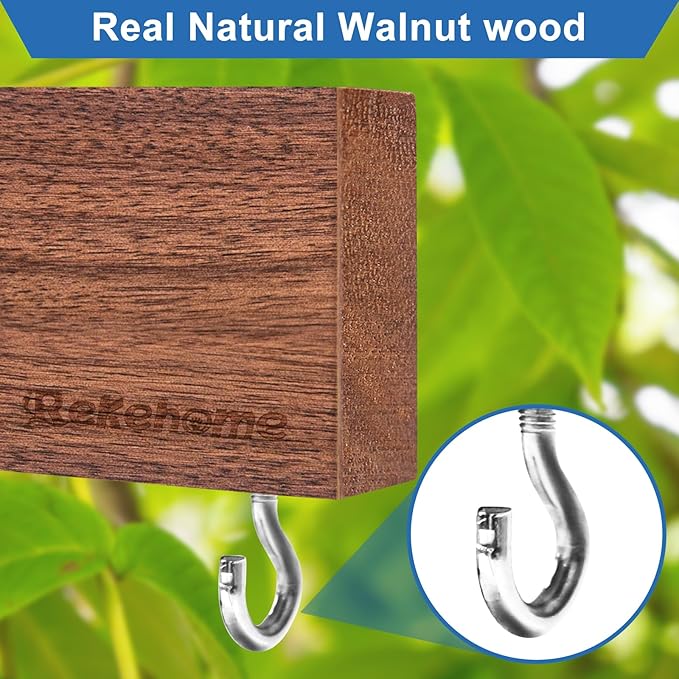 Magnetic Knife Holder for Wall, Magnetic Knife Strip No Drilling 23 Inch, Walnut Wood Magnet knife holder strip with 2 Hooks, Powerful Magnet Knife rack for Kitchen Utensils, Knives