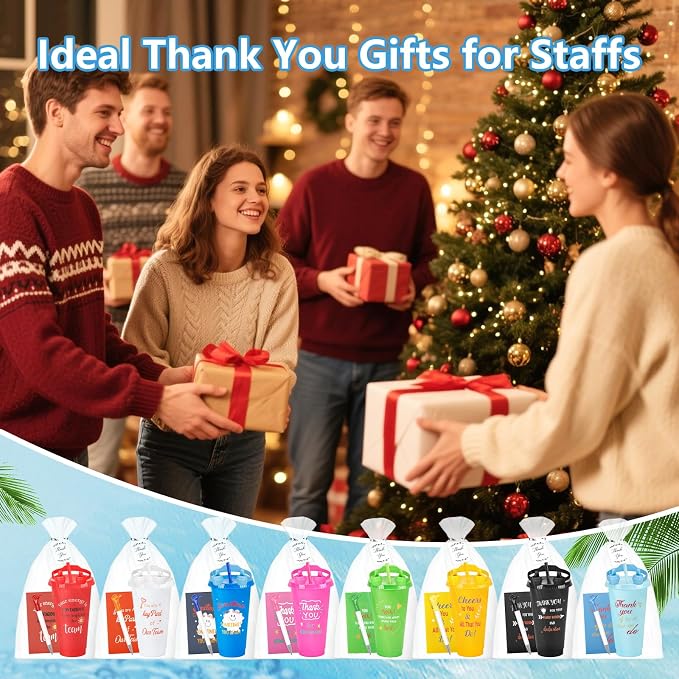 144pcs/24 Set Employee Appriciation Gifts with Reusable Tumbler Inspirational Notepads Pen Mobile Phone Stand,Team Thank You Bulk Christmas Gift for Coworker Staff Nurse Volunteer (Employee Colorful)