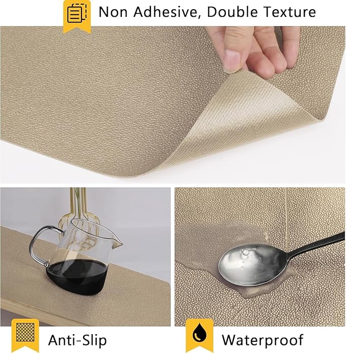 WochiTV Shelf Liner for Cabinets, Drawer Non Adhesive Non Slip Foam Mat for Kitchen, Pantry, Bathroom, Cupboard, Garage, Closet, Shelves, Drawer, Tool Box, Tan 17.5 x 118 inches