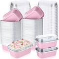 Vesici 100 Sets Mini Loaf Pans with Lids, 5.7 oz Disposable Aluminum Foil Baking Cups, Rectangle Cake Pans for Baking Storage Birthday Party(Pink)