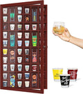 Shot Glass Display Cabinet Solid Wood - Large Display Case for Collectibles | Man Cave Accessories | UV Protection Acrylic Door | Wall Mounted Black Shadow Box | 52 Slots | 32"x17" Mahogany