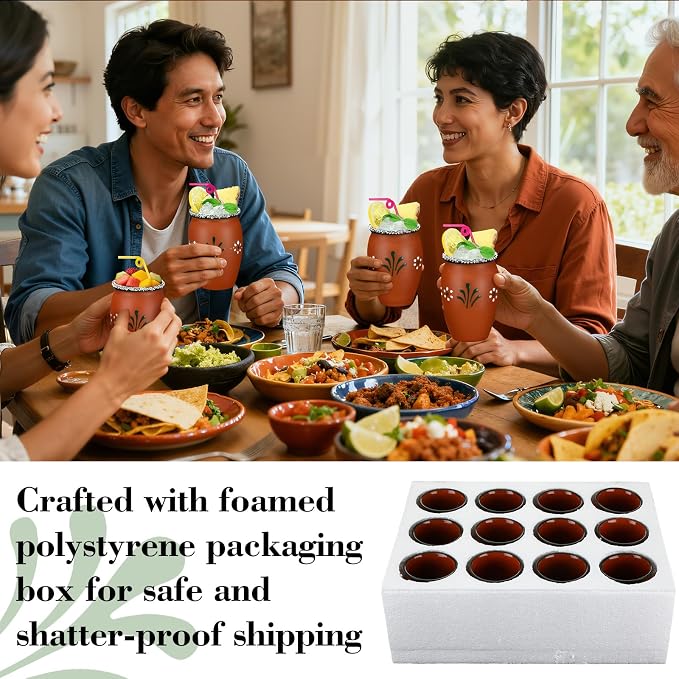 Gejoy 6 Pack 12oz Cantaritos de Barro Mexicanos Mexican Clay Cup Pottery Fiesta De Barro Mexicanos Cocktail Coffee Mugs Cocktail Tea Glasses for Margaritas Mojitos (Cute,Red)