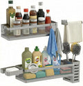 PUSDON 5-in-1 Wide Wall Mount Wrapped Mesh Kitchen Organizer & Shower Caddy Kit, with Paper Towel Holder, Utensil Holder, Soap Dish, Heavy Duty 50LBS - Silver Gray, Netting