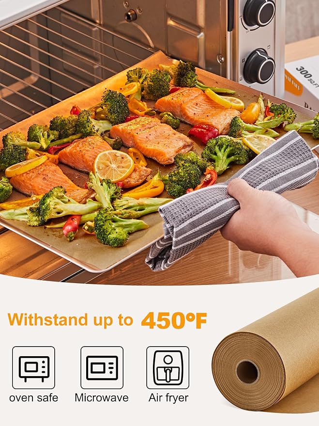 SMARTAKE Parchment Paper Roll for Baking, 12 in x 300 ft, 300 sq.ft, Non-Stick Baking Paper Sheets with Slide Cutter, Heavy Duty Extra Long, for Kitchen Baking Cooking Grilling Steaming, Unbleached