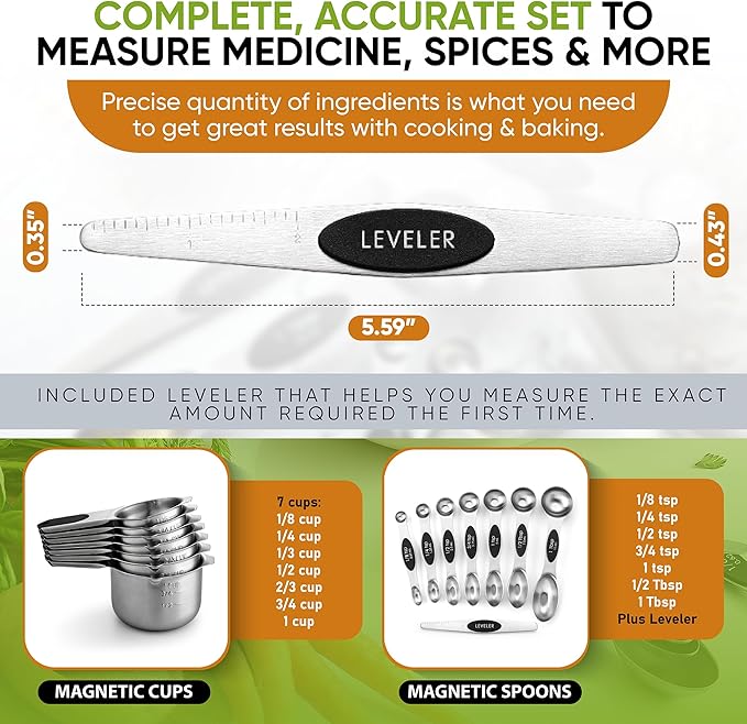 Spring Chef Magnetic Measuring Cups & Spoons Set of 15 with Leveler & Stainless Steel Dough Blender & Pastry Cutter Tool - 2 Product Bundle - Black