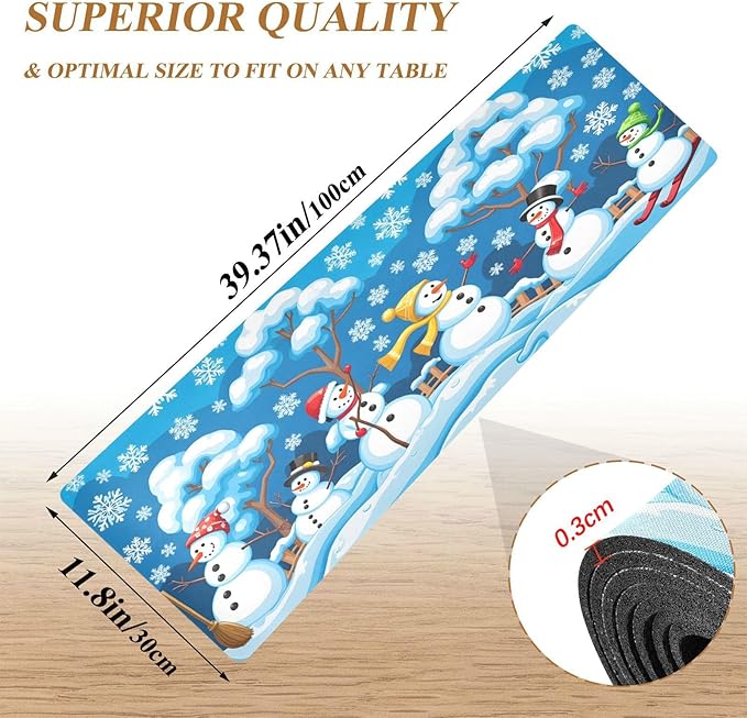 Christmas Winter Blue Snowman Snowflakes Trivet Table Runner 40 Inches Long Trivet for Hot Pots and Pans/Hot Dishes,Table Protector Heat Up to 230F, Decorative Hot Plates Mat for Kitchen Countertop