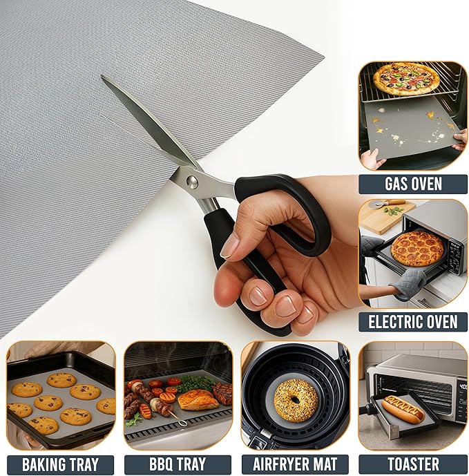 Non Stick Oven Liners for Bottom of Oven, 3 Pack Large Heavy Duty Mats, 17” x 25” BPA and PFOA Free Reusable Mat for Toaster Electric Gas Stove Microwave Charcoal or Gas Grills (Silver)