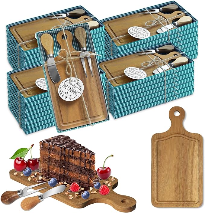 AZEAM 32 Sets Baby Bridal Shower Prizes for Game Winners, Acacia Mini Cheese Board Sets with Knives Forks and Present Box, Small Charcuterie Boards Bulk for Party Wedding Guests Present