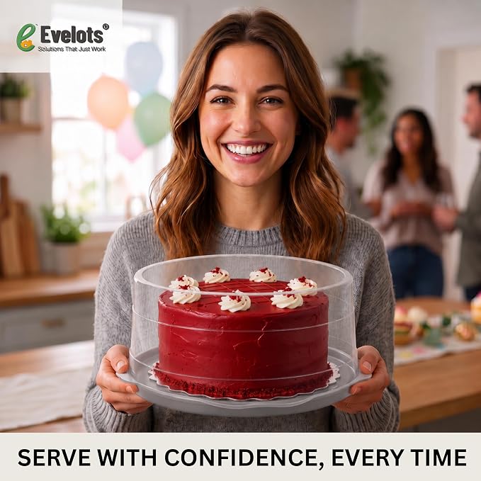Evelots 2-Pack 12-Inch Airtight Cake Container with Lid - Portable Carrier for Pies, Cakes, Cupcakes & More - BPA-Free Clear Plastic - Secure & Easy Transport