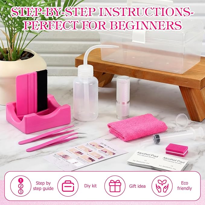 LemonRoad 15 Pcs Snow Globe DIY Tumbler Tool Kit Include Storage Box Squeeze Bottle Funnel Silicone Cup Cradle Measuring Cup Flashlight for Beginner Making Supplies Thanksgiving Day Gifts (Hot Pink)