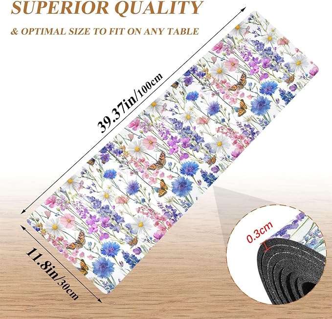 Pink Bluebonnets Daisy Trivet Table Runner Heat Resistant 230F for Hot Dishes Pots Plates Kitchen Dining Table Protector Decorative 39.37 X 11.8 Inch