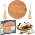 Maxcheck 1 Set Baby Shower Bridal Game Prizes for Winners Round Cheese Board Set Wood Mini Charcuterie Board with Knives and Forks Thank You Card with Gift Box for Guests Wedding (Cherry Wood)