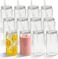 12 Pack Clear Acrylic Cups with Lids and Straws, 16 oz Plastic Mason Jars Reusable Iced Coffee Cups Unbreakable Drinking Glasses for Poolside, Party Giveaways, Park Picnic