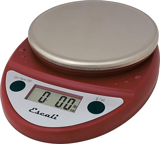 San Jamar Metal Digital Food Scale, Kitchen Scale, Gram Scale with Battery Operated for Cooking, Baking, Meal Prep, Diet Tracking, 11 Pounds, Red