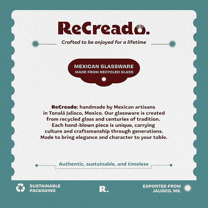 Cobalt Blue Rim Hand Blown Stemless Wine Glasses Set of 6 | 16 oz Mexican Glassware | Hand blown Mexican Drinking Glasses for Wine, Cocktails & Tequila