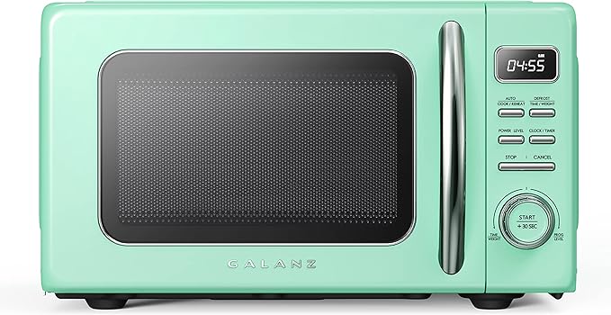 Galanz GLCMKZ07GNR07 Retro Countertop Microwave Oven with Auto Cook & Reheat, Defrost & Keurig K-Express Coffee Maker, Single Serve K-Cup Pod Coffee Brewer, Black, 12.8” L x 5.1” W x 12.6”
