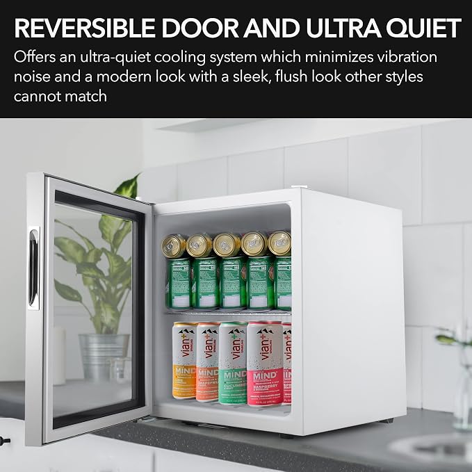 Whynter Beverage Refrigerator with Double-Layer Glass Door, 68-Can 1.6 Cu Ft Freestanding Drink Mini Fridge, BR-062WS, Stainless Steel