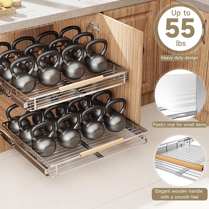 1 Pack Expandable Pull Out Cabinet Organizer，Side Mounting 23.2~39.99"x22.5"Cabinet Pull Out Shelves, Expandable Slide Out Spice Rack for Kitchen Bathroom Office