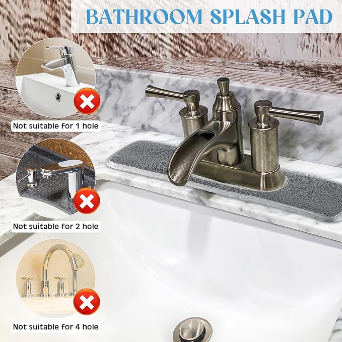 Teenyyou 2 Pcs Faucet Mat for Kitchen Sink Splash Guard for Kitchen Sink Faucet Dish Drying Mat for Bathroom Sponge Holder (Gray and Black,1 Oval Hole)