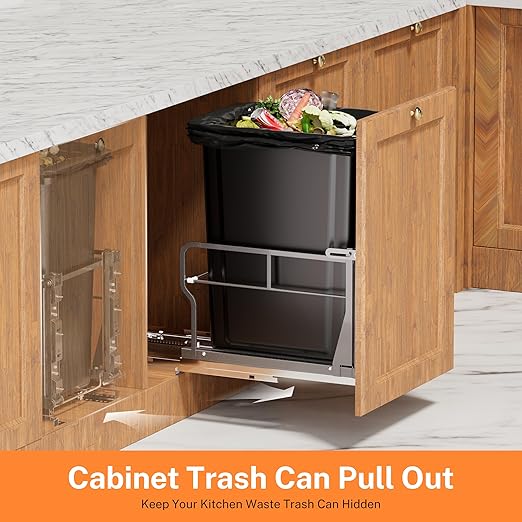 Tiltable 10° Pull Out Trash Can Under Cabinet with 40Qt Bin, Under Sink Trash Can with Soft-Close Slides, Cabinet Trash Can Pull Out Kit, Easy to Take Out Bin for Minimum Cabinets Opening 12" W