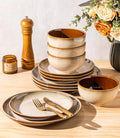 LERATIO Ceramic Dinnerware Sets for 4, 12 Pieces Ceramic Plates and Bowls Sets, Scratch Resistant Dish Set, Oven, Microwave & Dishwasher Safe-Pale Kahki