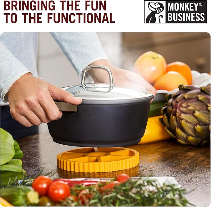 Monkey Business Fun Rotelle-Shaped Silicone Trivet + Potholders & Spoon Rest for Kitchen Counter