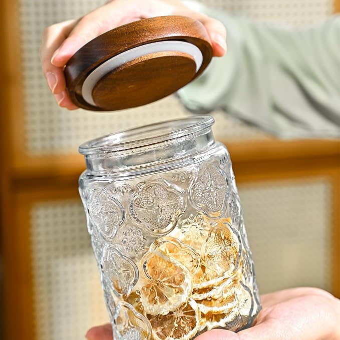 Adodeen 3-Pack 32oz Glass Jar With Airtight Lid,Kitchen Canisters For Countertop,Coffee Sugar Container Set,Pantry Glass Storage Containers For Flour,Candy,Loose Tea,Snack jar