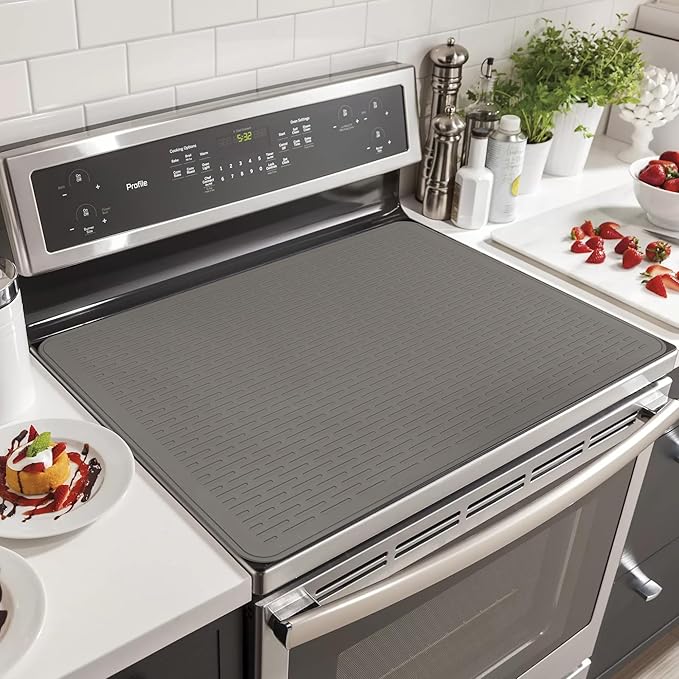 Stove Top Cover for Electric Stove- Range Covers for Electric Stove,Silicone XXL Dish Drying Mat, Glass Cooktop Covers, Flat RV Range top Mats (Gray, 36"x21")