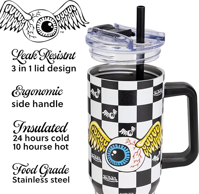 Von Dutch Vision Board 40oz Double Walled Insulated Food Grade Stainless Steel Tumbler, BPA Free - 24 Hours Cold / 10 Hours Hot