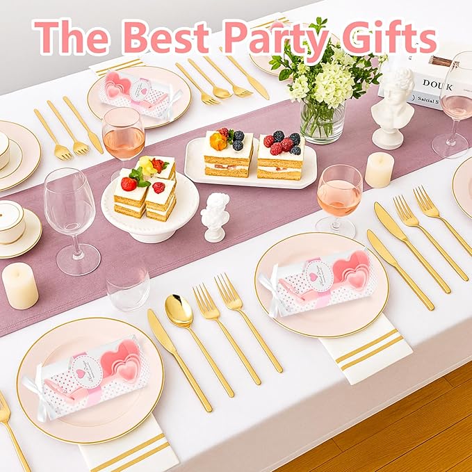 50PCS Heart Shaped Measuring Spoons Plastic Measuring Spoons Party Favors for Guests Bridal Shower Party Decorations Souvenirs Gifts Individual Packaging Box(Pink)