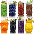 Yungyan 8 Pcs Ceramic Tiki Mugs for Cocktails Tiki Cups for Party Hawaiian Cups Tropical Drinkware for Luau Exotic Party Barware Home Bar Decoration (Mixed Styles)
