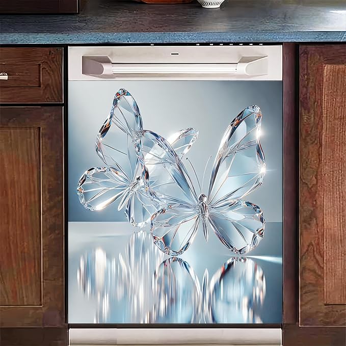 BlissYard Butterfly Dishwasher Magnet Cover 23x26 Inch Crystal Butterfly Kitchen Decor Dishwasher Magnet Cover Refrigerator Magnet Sticker Clean Dirty Magnet for Home Kitchen Office Fridge Decorative