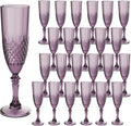 Plastic Champagne Flutes, Champagne Glasses Bulk, Reusable Unbreakable Acrylic Wine Glasses Goblets for Weddings Bachelor Parties Toasting Bridal Shower (24, Dark Purple)
