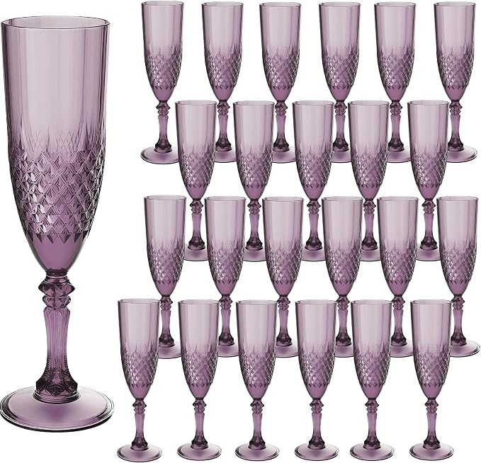 Plastic Champagne Flutes, Champagne Glasses Bulk, Reusable Unbreakable Acrylic Wine Glasses Goblets for Weddings Bachelor Parties Toasting Bridal Shower (24, Dark Purple)