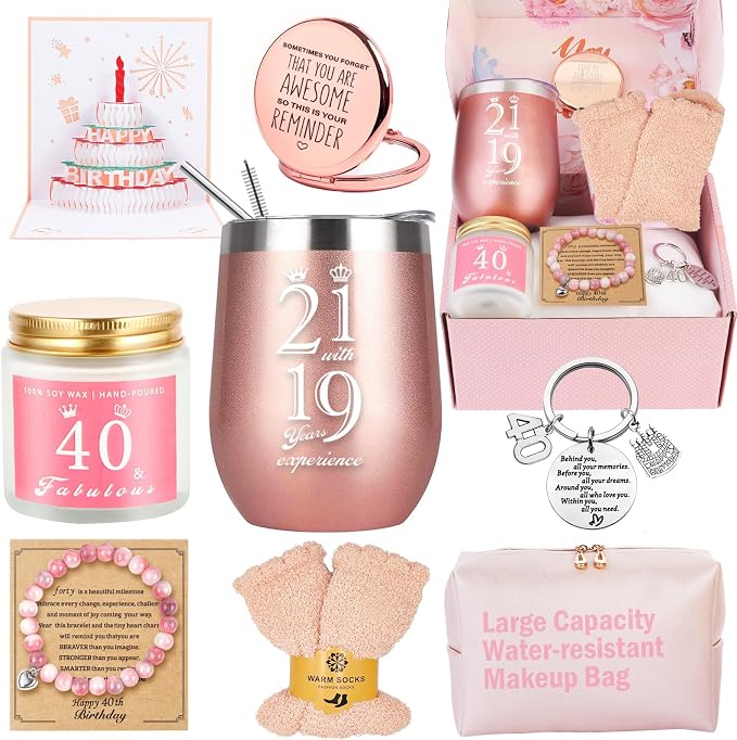 Awfrky 40th Birthday Gifts for Women, 40 Year Old Birthday Gifts for Women, 40th Birthday Gifts Basket for Best Friends Female Sister Mom Wife Daughter Her Girlfriend Coworker Bestie