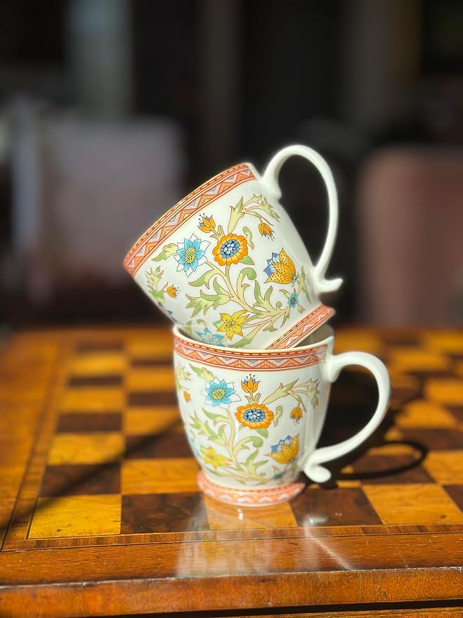 STP GOODS Porcelain Mug 13.5 fl. oz. - Set of 2 in Gift Box Coffee Cup, Gift for Women and Men (Fleurs des Prairies)